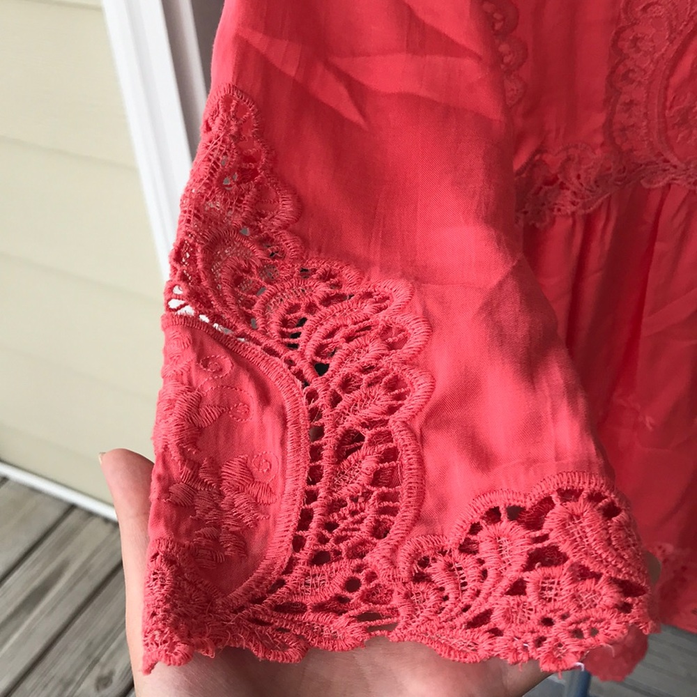 Anthro Lulumari Coral Dress With Lace Design Gem Anthro Lulumari Coral Dress With Lace Design Gem